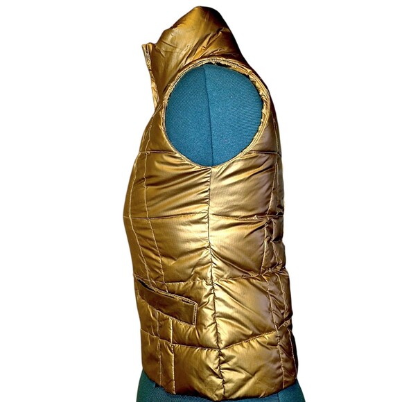 BABY PHAT Vtg Y2K 90s Metallic Gold Puffer Vest Streetwear Size Small Cat Logo - Picture 7 of 8